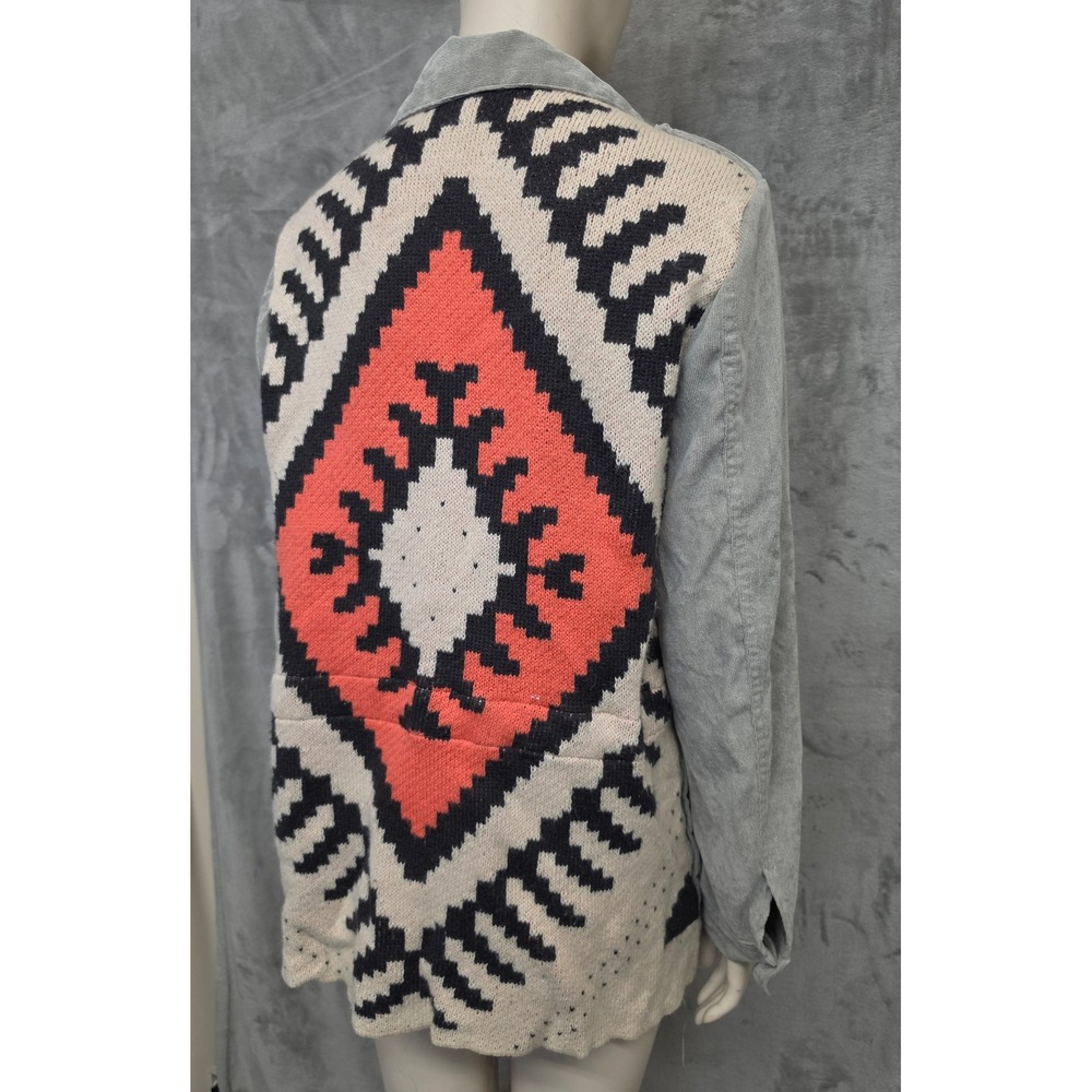 Davi & Dani Corduroy Southwestern Boho Knit Back Shacket Medium Gray Taupe Indie